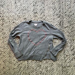 Sundry grey red heart zip bottom sweatshirt